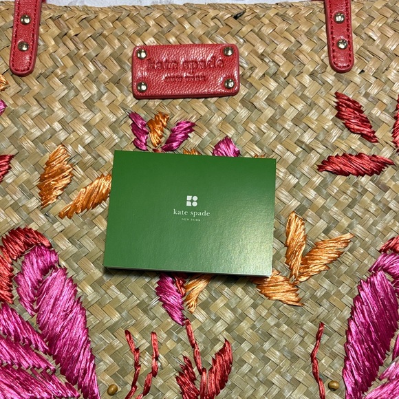 kate spade Straw Tote with Pink & Orange Embroidered Butterflies - Picture 7 of 7
